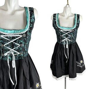 Edelweiss Creek Dirndl Dress Green Brocade Floral Embroidered Womens Size Small